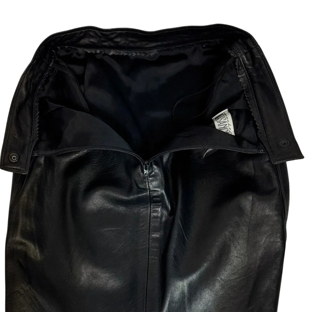VTG 90s Genuine Leather Mini Pencil Skirt‎ Black Size 0 La Nouvelle Renaissance